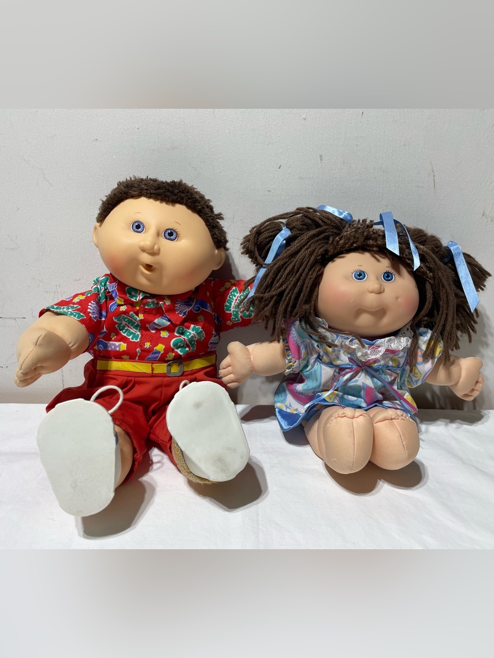 Vintage 90s Cabbage Patch Kids Set of 2 Hasbro Caucasian Brown Hair Blue Eyes